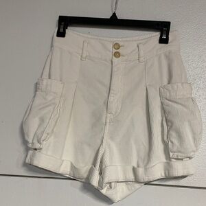 FREE PEOPLE OFF WHITE CORDUROY CARGO BALLOON SHORTS HIGH WAIST 2